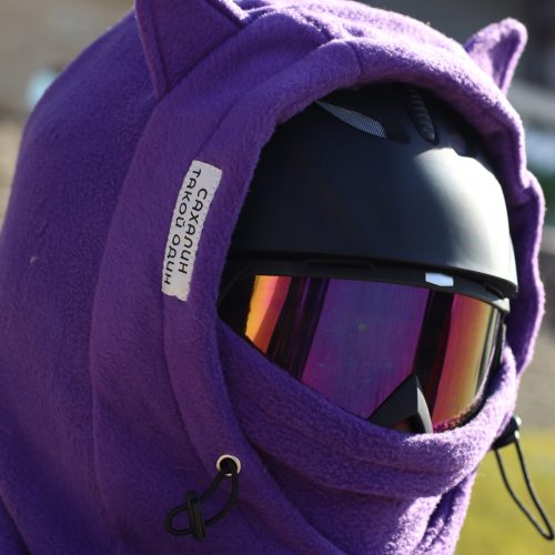 Балаклава с ушками котика, фиолетовая