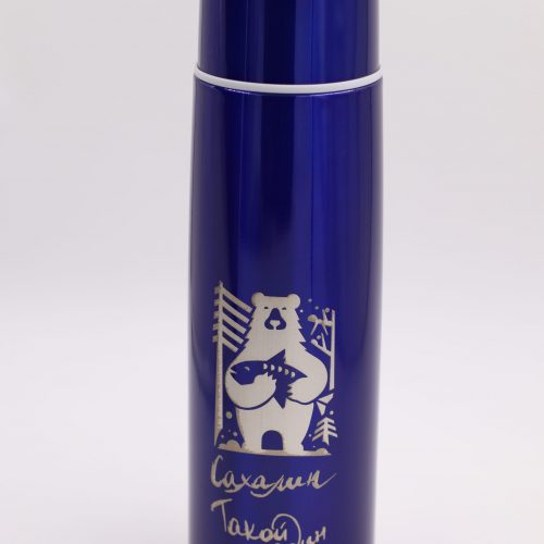 Термос бытовой 1 литр, цвет синий, рисунок медведь