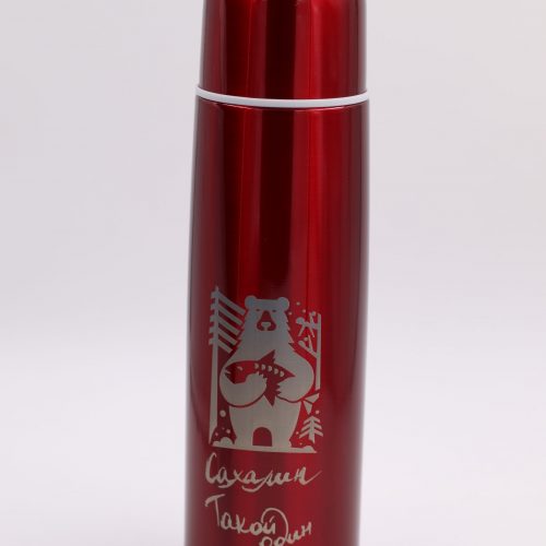 Термос бытовой 1 литр, цвет красный, рисунок медведь