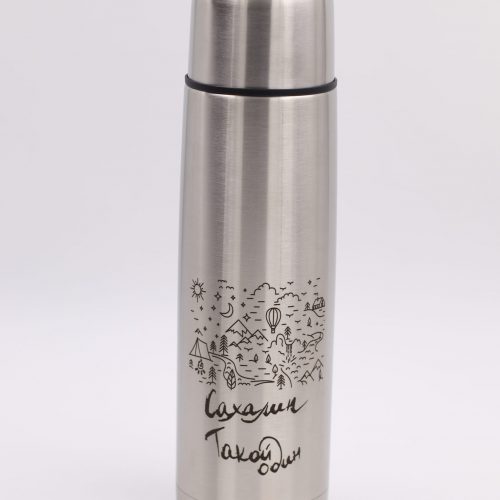 Термос бытовой 0,75 литра, цвет серебро, рисунок горы